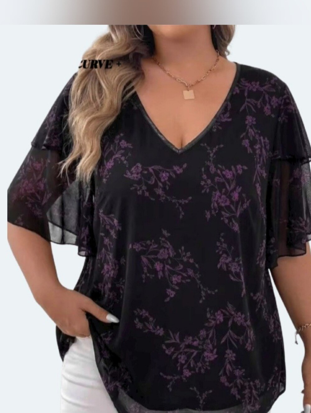 NEW Shein Curve Blouse- Plus Size 5XL (22 - US) Purple & Black Floral Top